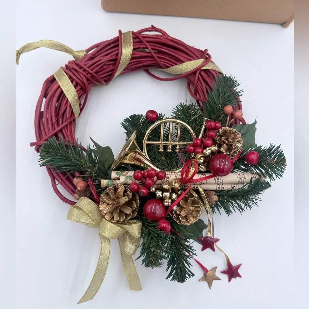 Vintage Rattan Christmas Holiday Wreath Lillian Vernon With Box 4245